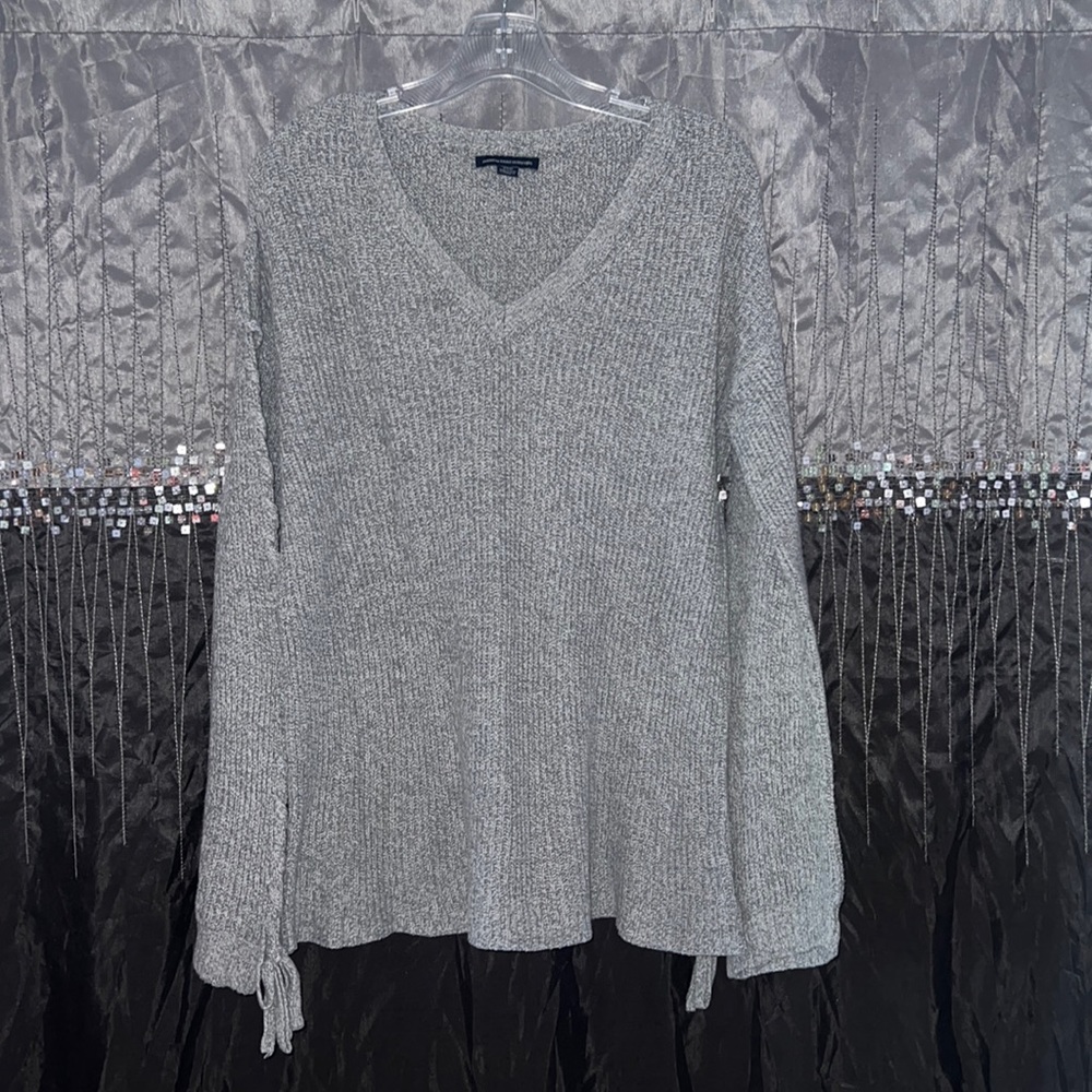 American Eagle Grey V Neck Sweater with Ties